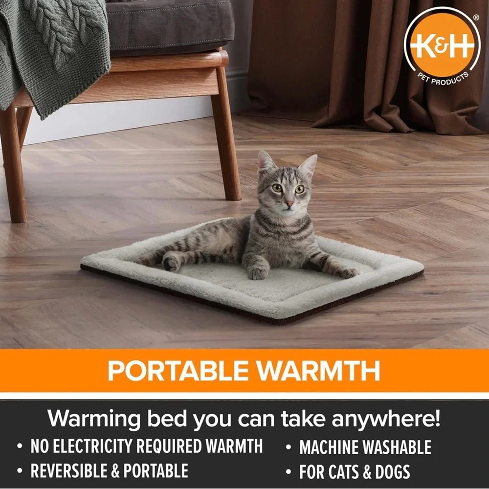 Cozy SELF HEATED SMALL PET BED - Cream and Brown, 21”x17” (2 available)